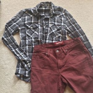 Salt Valley Western Button Plaid Flannel Shirt